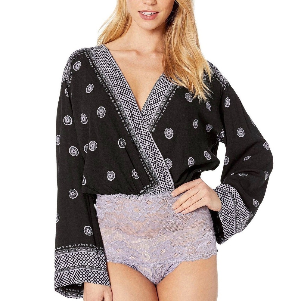 Free People Intimately On Board Bodysuit Womens XS Black Boho Hippie Lace Dainty
